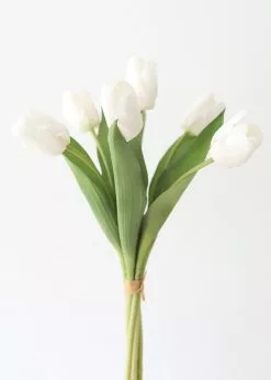 Afloral Bundle Of 7 White Real Touch Tulip Flowers - 14"