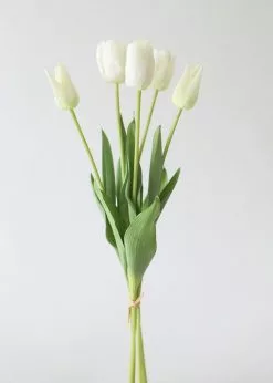 Afloral Bundle Of 5 Real Touch White Tulips - 22" Artificial Flowers