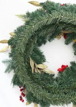 Afloral Red And Gold Decorated Pine Christmas Wreath - 24