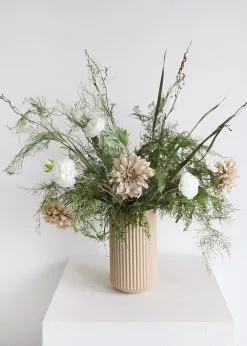 Afloral Ceramic Wide Ridged Beige Vase - 10