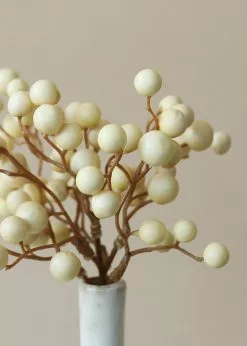 Afloral Artificial Plants Fake Berries Pick In Cream Beige - 9"