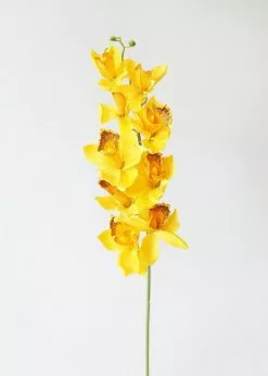 Afloral Silk Cymbidium Orchid In Golden Yellow - 30" Artificial Flowers