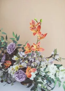 Afloral Artificial Cymbidium Orchids In Orange - 30