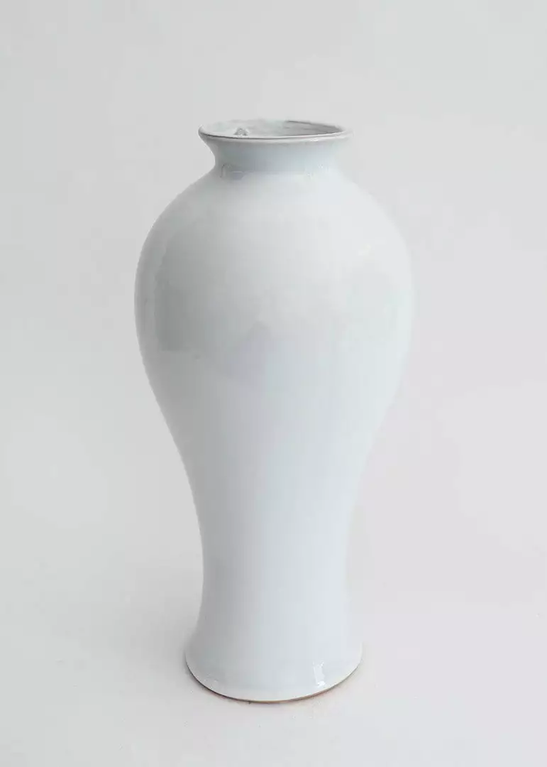 Afloral Ceramic Tall Glossy Vase In Blue-Washed White - 16" Vases