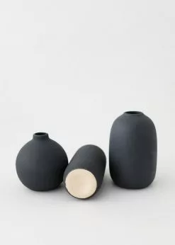 Afloral Set Of 3 Black Ceramic Bud Vases - 4.25-7