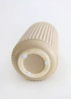 Afloral Ceramic Wide Ridged Beige Vase - 10