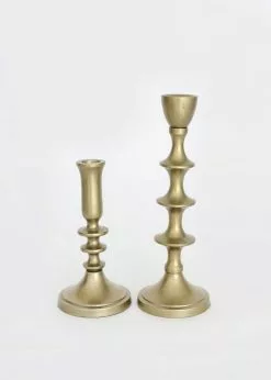 Afloral Set Of 2 Antique Gold Candle Holders - 7-10" Tools & Accents