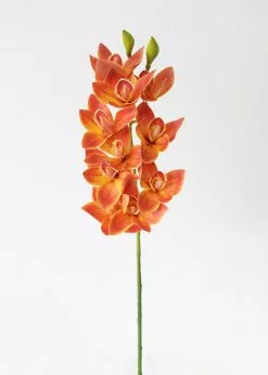 Afloral Artificial Cymbidium Orchids In Orange - 30" Artificial Flowers