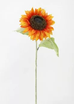 Afloral Fake Sunflower In Flame Orange - 25" Artificial Flowers