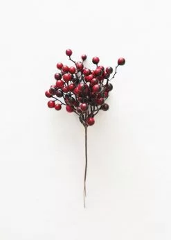 Afloral Burgundy Fake Berries Pick - 9" Artificial Plants