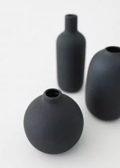 Afloral Set Of 3 Black Ceramic Bud Vases - 4.25-7