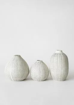 Afloral Set Of 3 Dotted Stoneware Bud Vases - 3.4-4.75