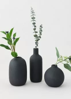 Afloral Set Of 3 Black Ceramic Bud Vases - 4.25-7"