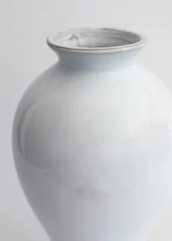 Afloral Ceramic Tall Glossy Vase In Blue-Washed White - 16