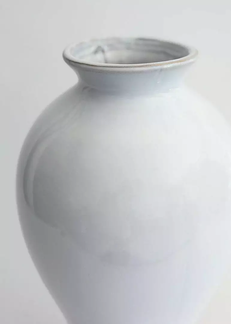 Afloral Ceramic Tall Glossy Vase In Blue-Washed White - 16" Vases