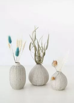 Afloral Set Of 3 Dotted Stoneware Bud Vases - 3.4-4.75