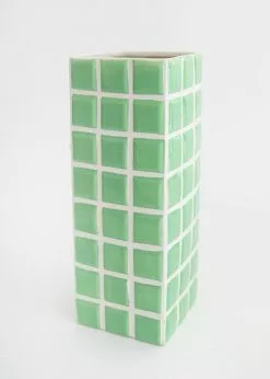 Afloral Mint Green Dolomite Ceramic Tile Vase - 11" Vases