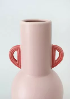 Afloral Pink Floral Vase With Coral Handles - 10.75