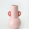 Afloral Pink Floral Vase With Coral Handles - 10.75"