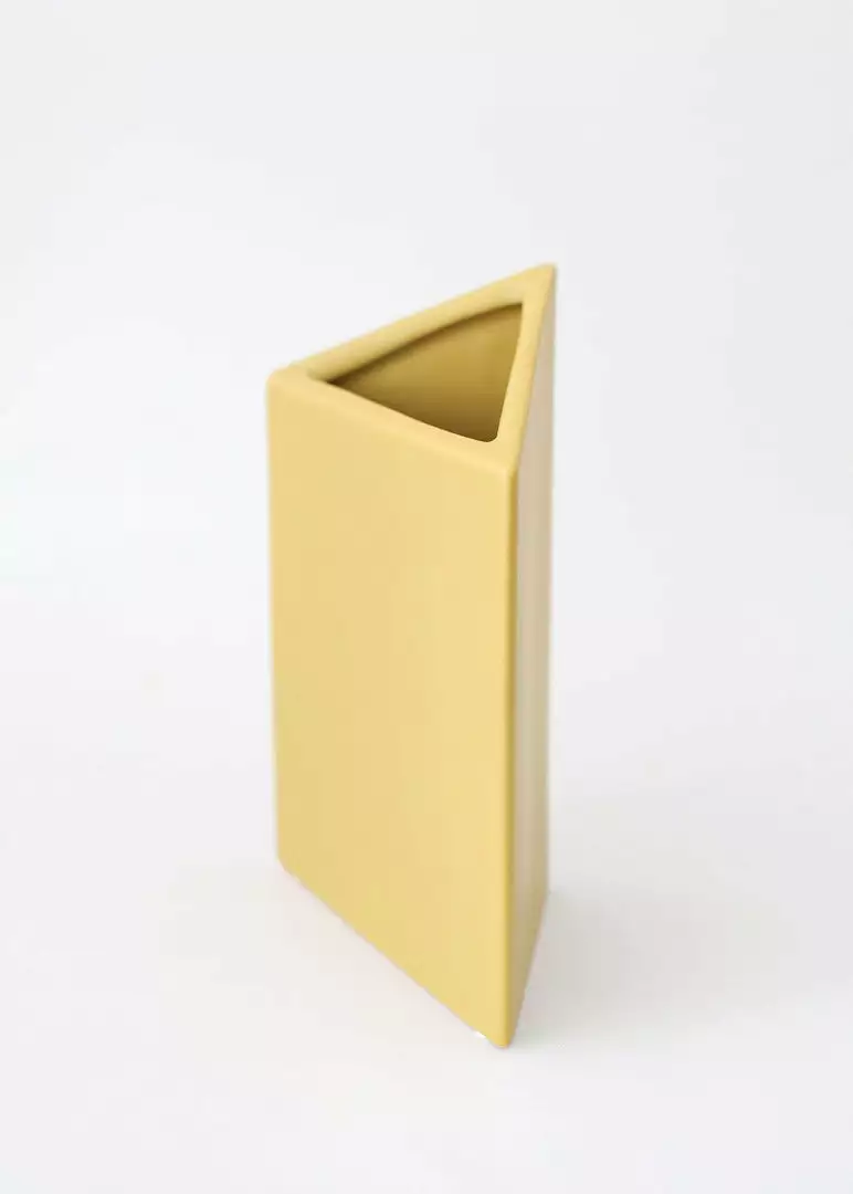 Afloral Ceramic Geometric Triangle Vase In Honey Yellow- 8.5" Vases