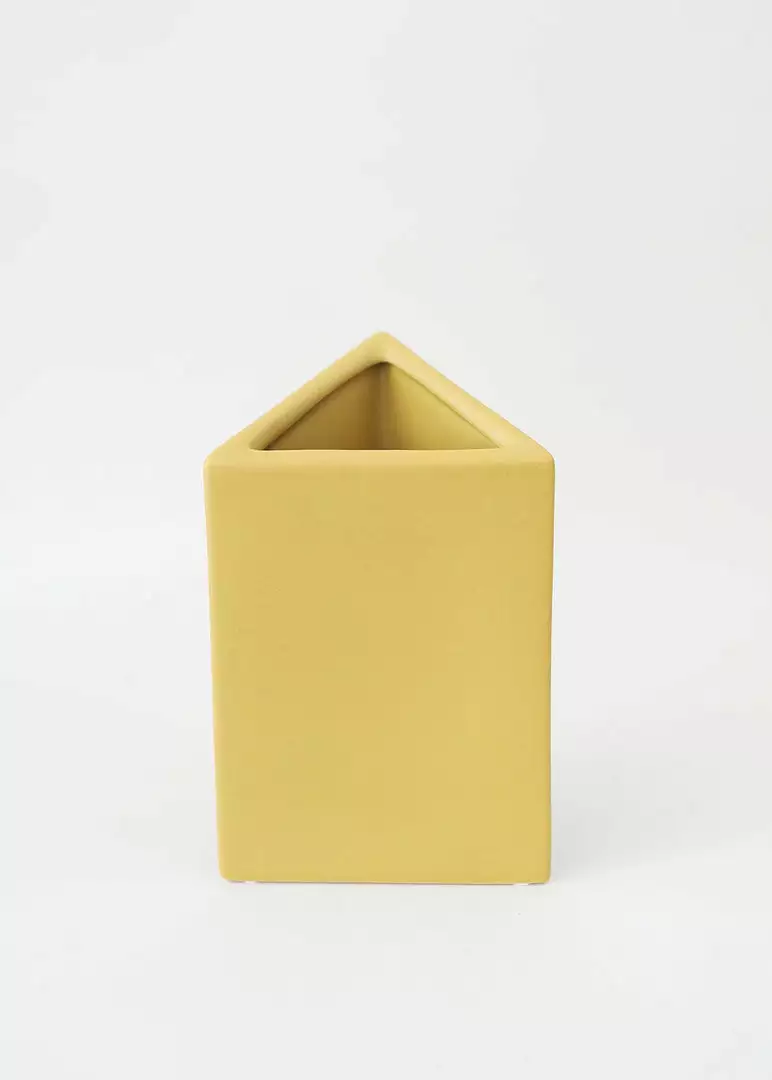 Afloral Ceramic Geometric Triangle Vase In Honey Yellow- 8.5" Vases