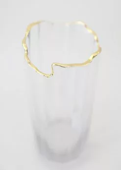 Afloral Clear Glass Vase With Gold Rim - 8