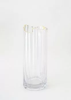 Afloral Clear Glass Vase With Gold Rim - 8" Vases