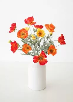 Afloral Artificial Flowers Poppy Silk Flower Bush In Orange - 18"