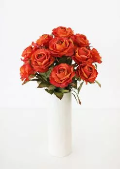 Afloral Artificial Flowers Fake Rose In Burnt Orange - 21