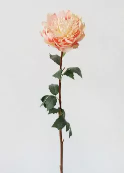 Afloral Artificial Peony Flower In Yellow Pink - 30.5" Artificial Flowers