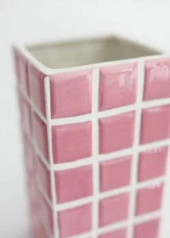 Afloral Pink Dolomite Ceramic Tile Vase - 8.
