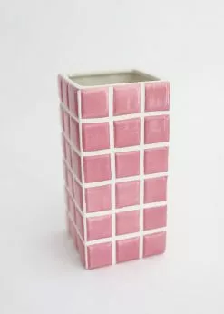 Afloral Pink Dolomite Ceramic Tile Vase - 8."