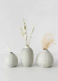Afloral Set Of 3 Dotted Stoneware Bud Vases - 3.4-4.75