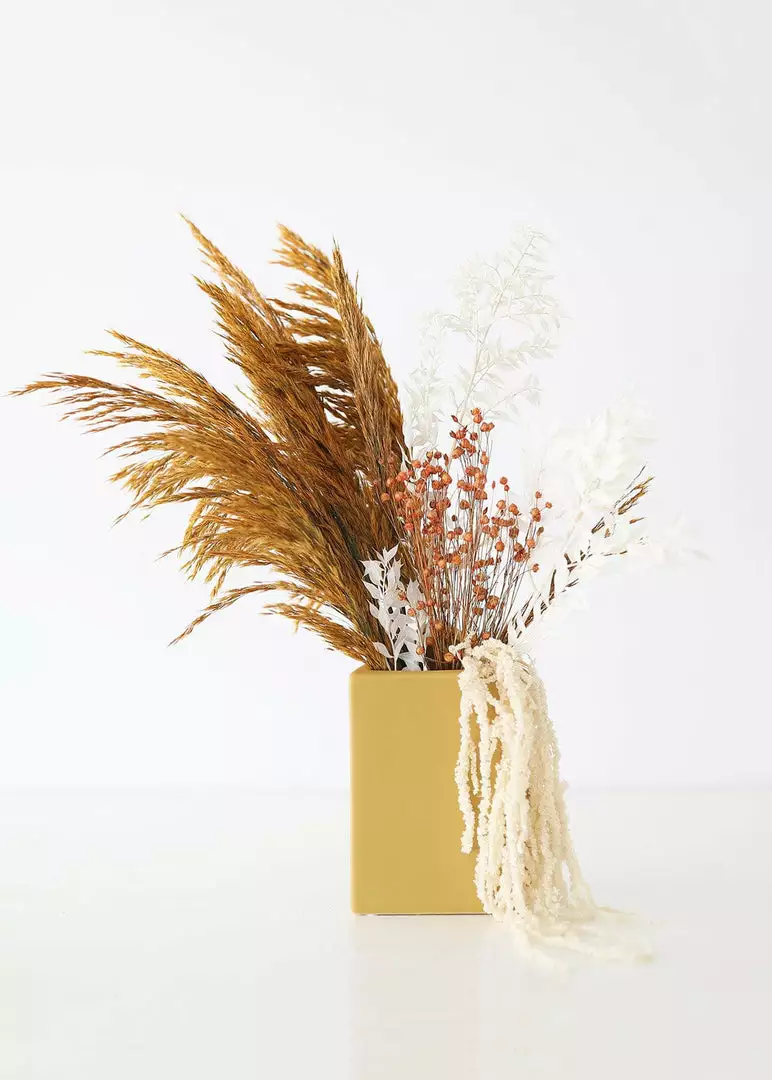 Afloral Ceramic Geometric Triangle Vase In Honey Yellow- 8.5" Vases