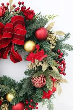 Afloral Red And Gold Decorated Pine Christmas Wreath - 24" Artificial Plants