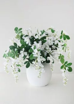 Afloral Artificial Wisteria Hanging Bush In White - 31"